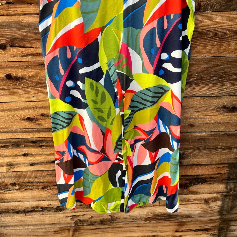 TRINA TURK | Colorful Leaf Print Wide Leg Pants 16 - Picture 3 of 7